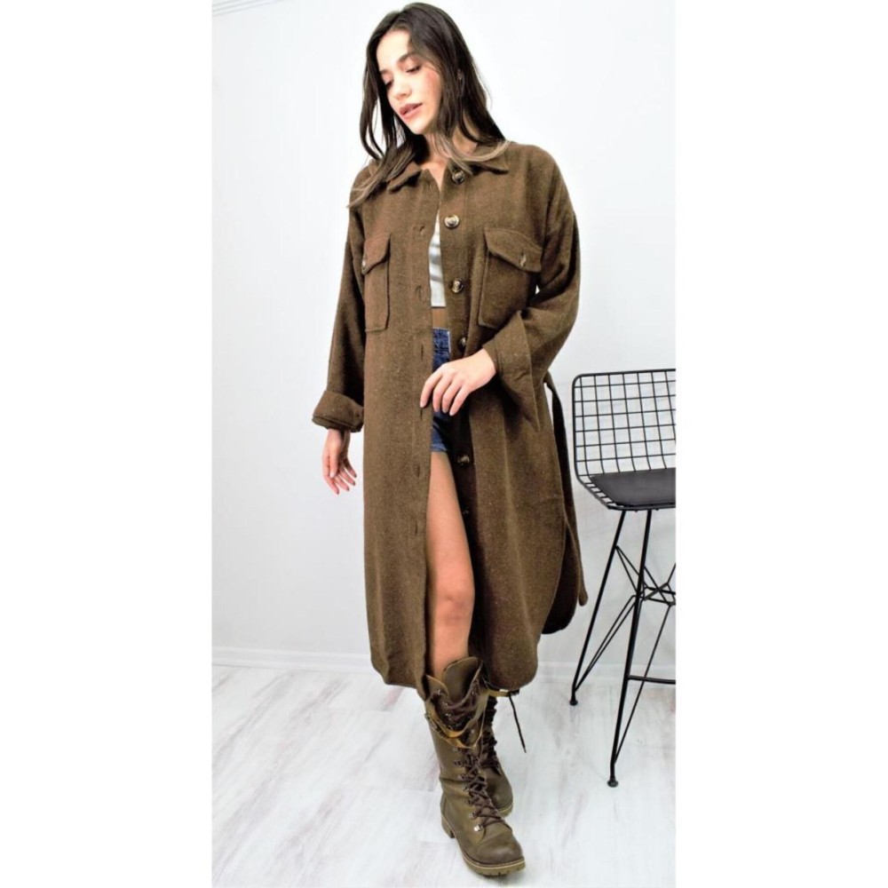 Pasaklı Giyim Pasaklı Giyim Kaşe Uzun Oduncu Tunik Elbise Kahverengi - Premium Kadın Giyim