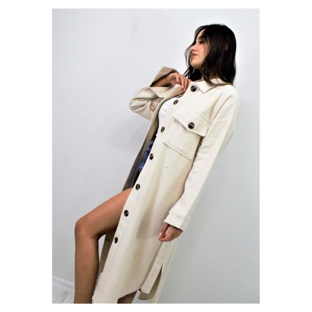 Pasaklı Giyim Pasaklı Giyim Kaşe Uzun Oduncu Tunik Elbise Ekru - Premium Kadın Giyim