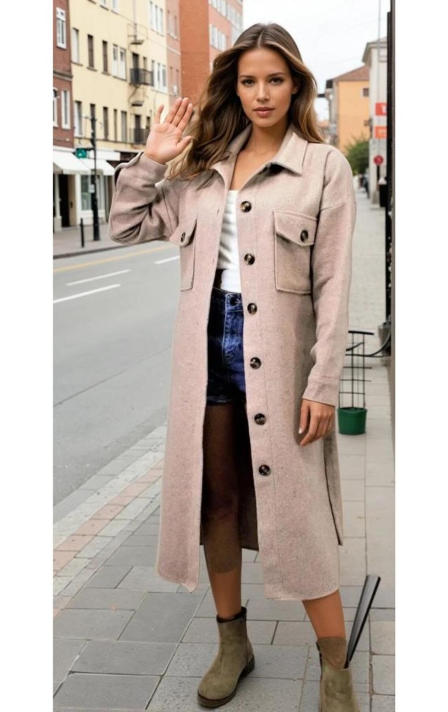 Pasaklı Giyim Kaşe Uzun Oduncu Tunik Elbise 3280350 Taş