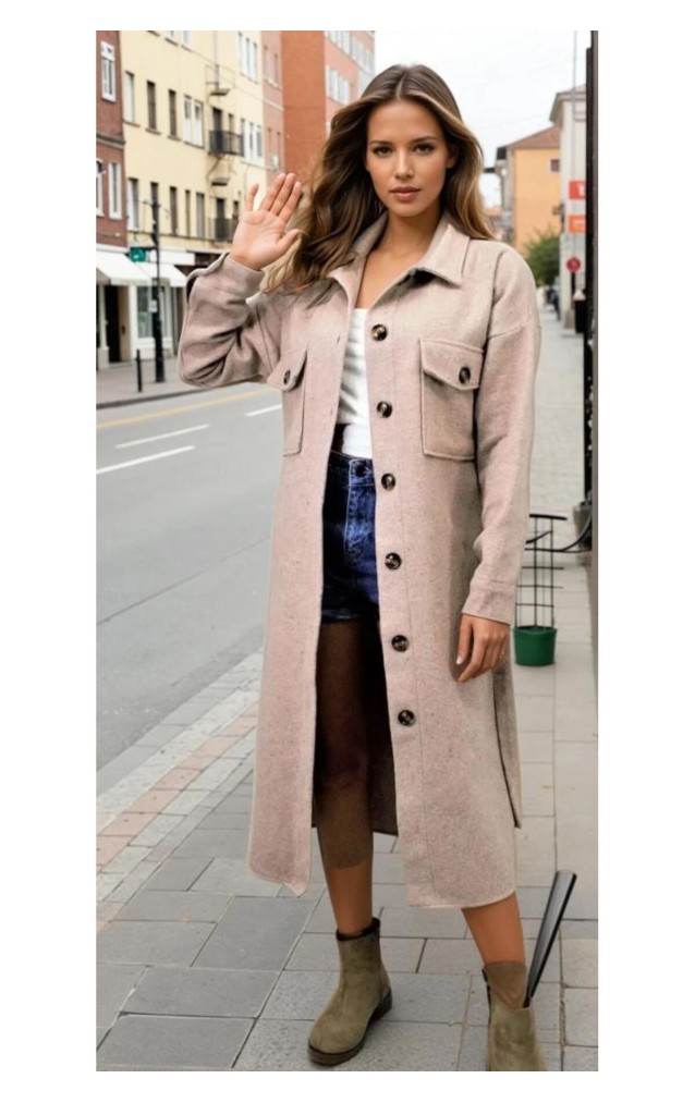 Pasaklı Giyim Kaşe Uzun Oduncu Tunik Elbise 3280350 Taş