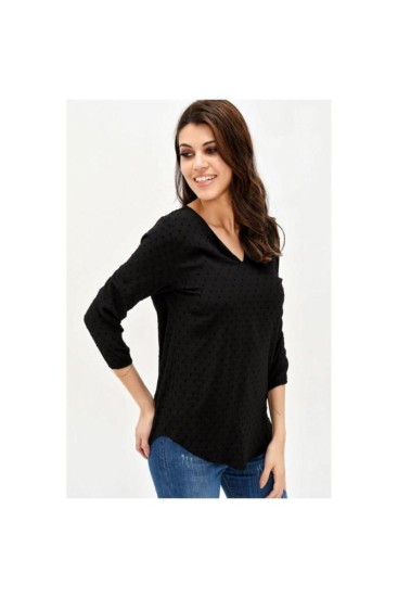 Pasaklı Giyim Kadın Ponpon Dokulu Oval Kesim Uzun Kollu Bluz 700-284145