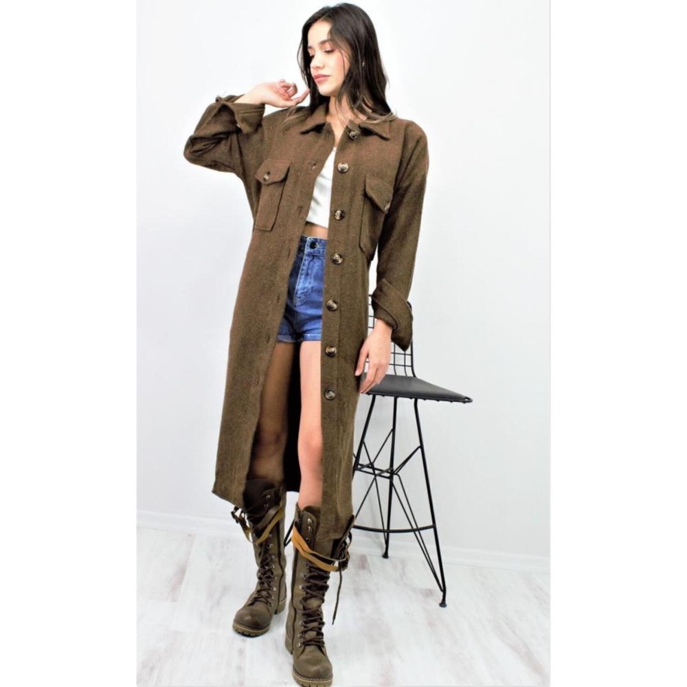 Pasaklı Giyim Pasaklı Giyim Kaşe Uzun Oduncu Tunik Elbise Kahverengi - Premium Kadın Giyim