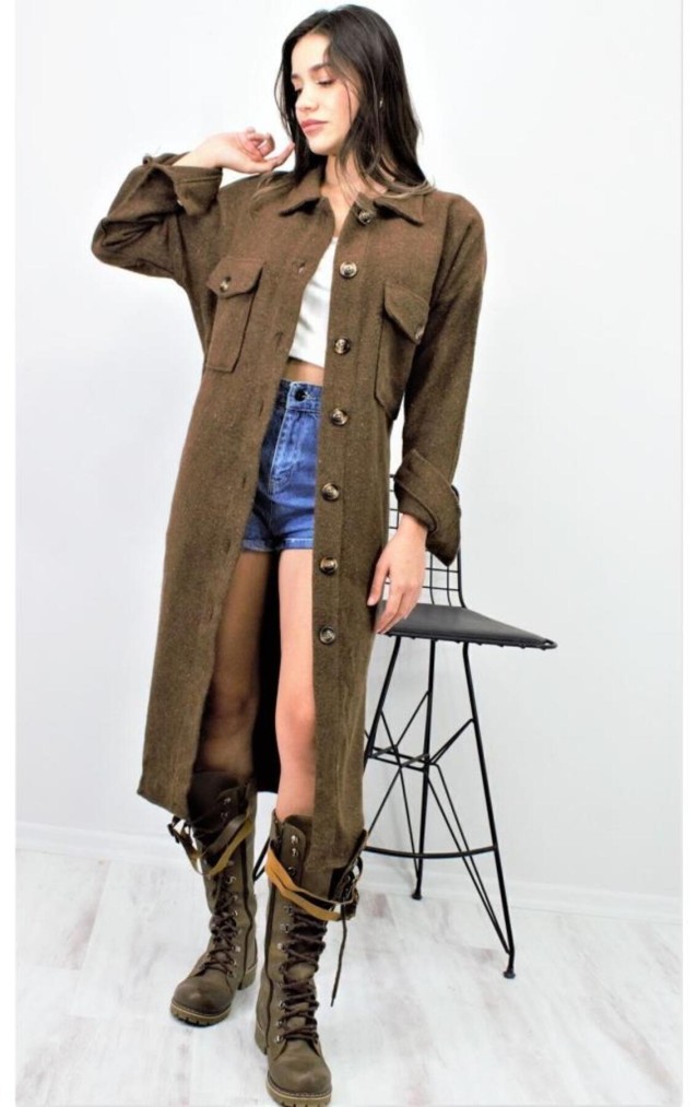 Pasaklı Giyim Kaşe Uzun Oduncu Tunik Elbise 3280350 Kahverengi