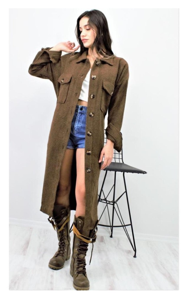 Pasaklı Giyim Kaşe Uzun Oduncu Tunik Elbise 3280350 Kahverengi