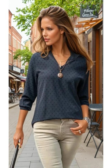 Pasaklı Giyim Kadın Ponpon Dokulu Oval Kesim Uzun Kollu Bluz 700-284145