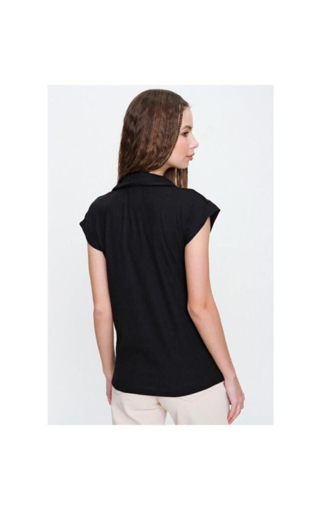 Pasaklı Giyim Kadın Kaşkorse Viskon Polo Yaka T-shirt 2879242 Siyah