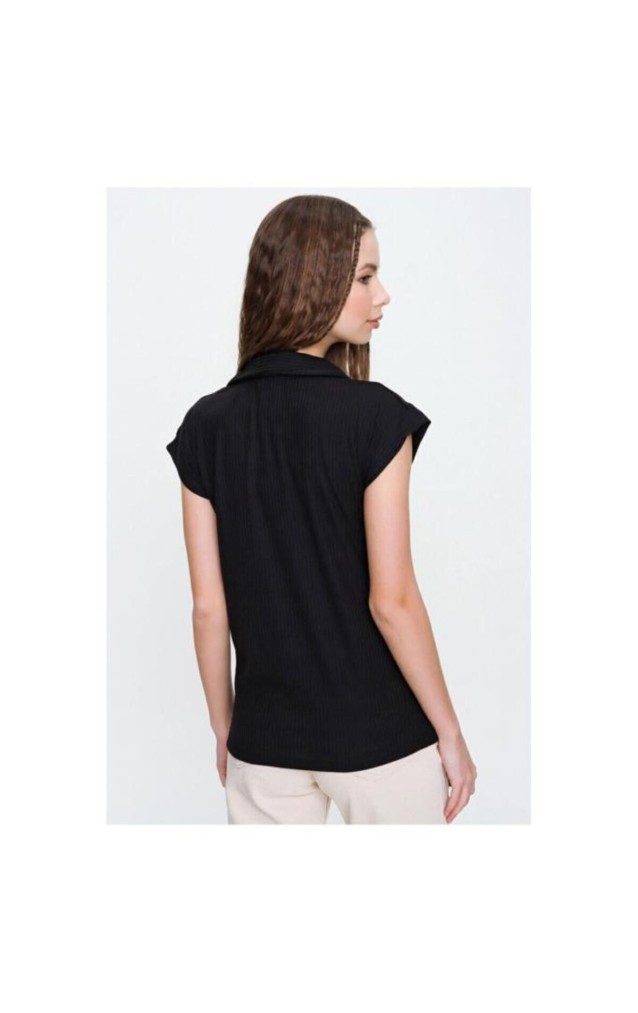 Pasaklı Giyim Kadın Kaşkorse Viskon Polo Yaka T-shirt 2879242 Siyah