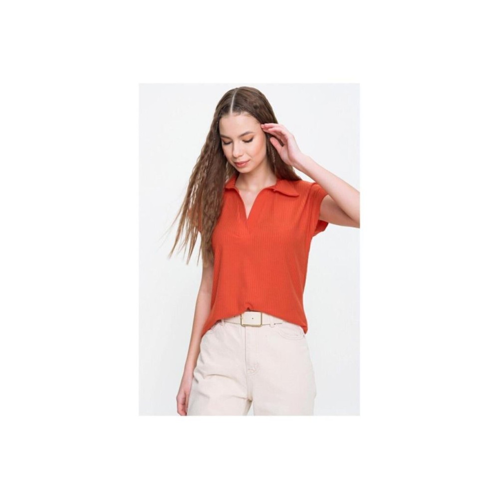 Pasaklı Giyim Pasaklı Giyim Kadın Kaşkorse Viskon Polo Yaka T-shirt Kırmızı - Premium Kadın Giyim