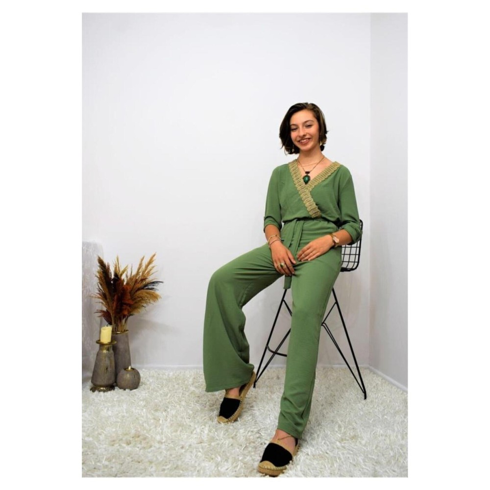 Pasaklı Giyim Pasaklı Giyim Kadın Hasır Detaylı Tulum Haki - Premium Kadın Giyim