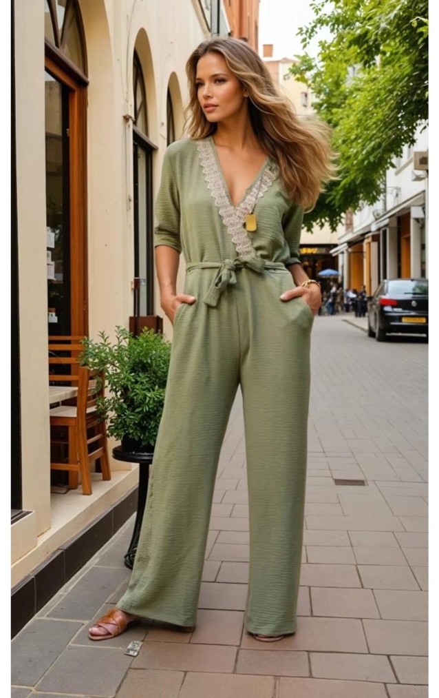 Pasaklı Giyim Kadın Hasır Detaylı Tulum 2946462 Haki