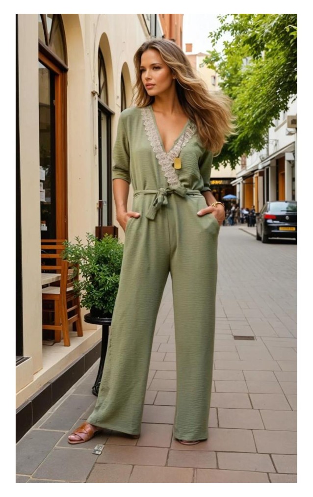 Pasaklı Giyim Kadın Hasır Detaylı Tulum 2946462 Haki