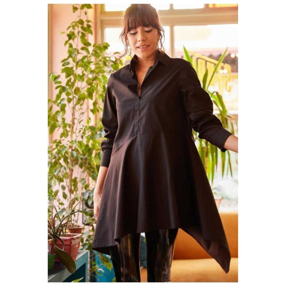 Pasaklı Giyim Pasaklı Giyim Kadın Asimetrik Tunik Gömlek-Tesettüre Uygun Siyah - Premium Kadın Giyim