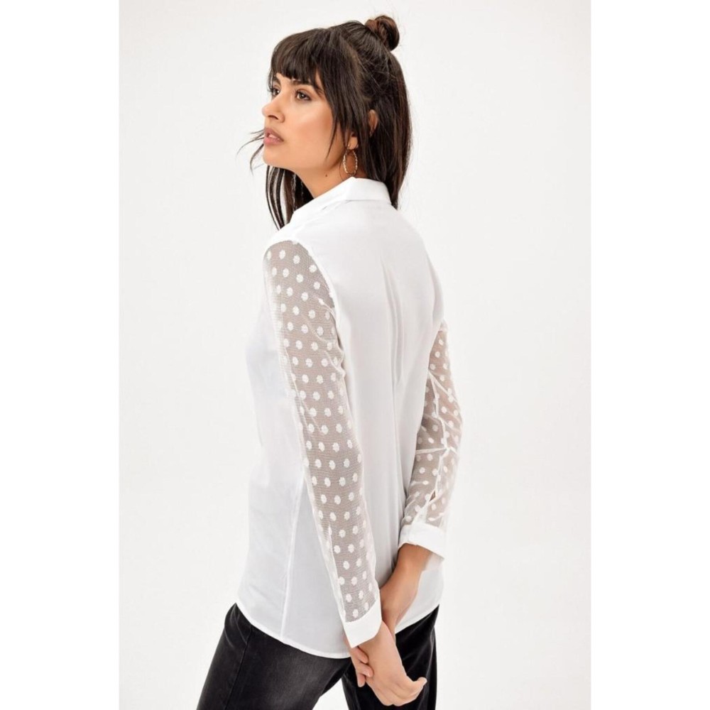 Pasaklı Giyim Pasaklı Giyim Kadın Beyaz Kolları Tül Detaylı Gömlek - Premium Kadın Giyim