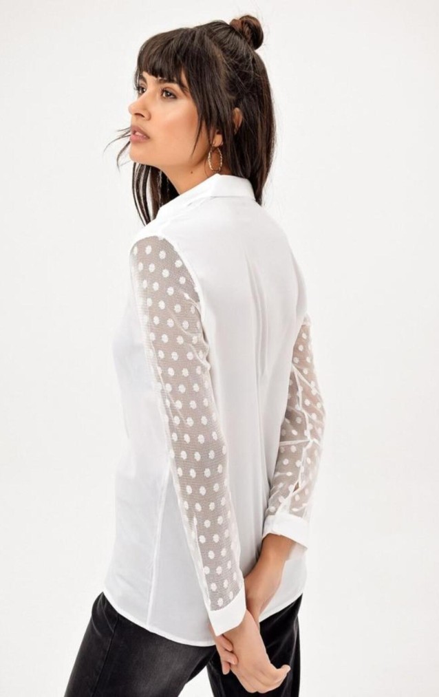 Pasaklı Giyim Kadın Beyaz Kolları Tül Detaylı  Gömlek H5015253