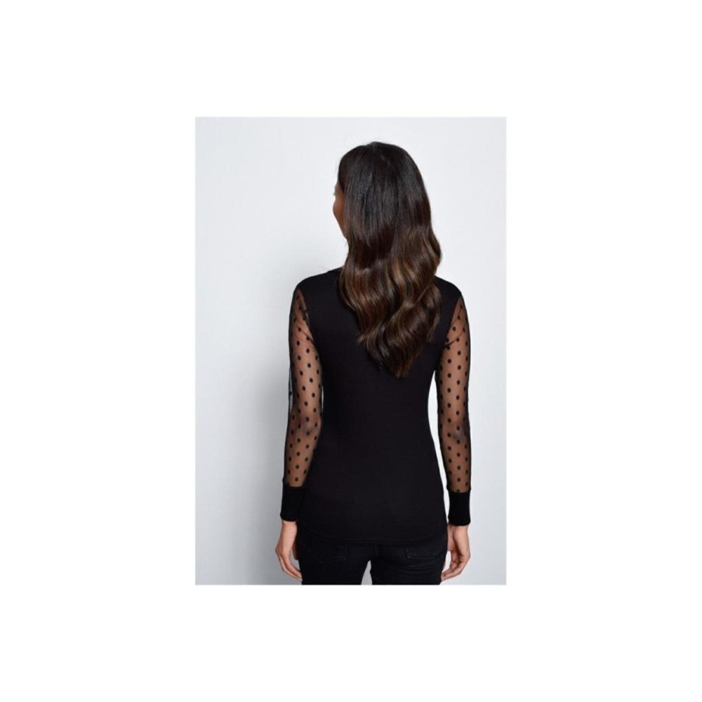 Pasaklı Giyim Kadın Kolu Ve Önü Tül Puantiye Detaylı Uzun Kollu Gömlek Bluz - Premium Kadın Giyim