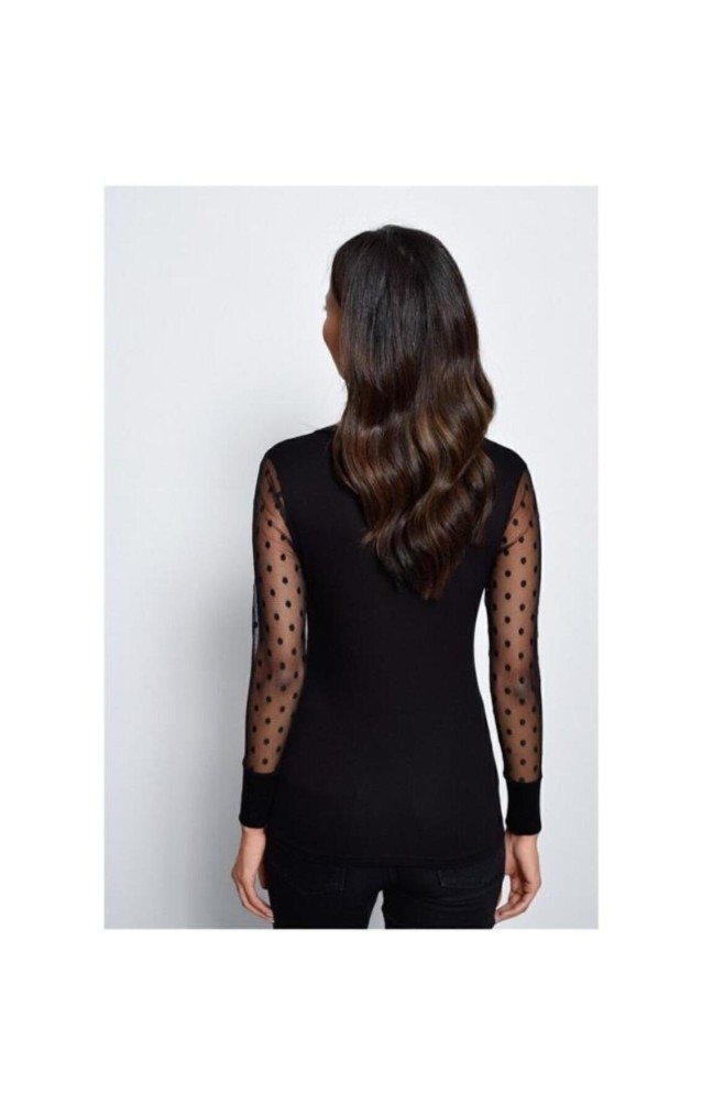 Kadın Kolu Ve Önü Tül Puantiye Detaylı Uzun Kollu Gömlek Bluz 5058175