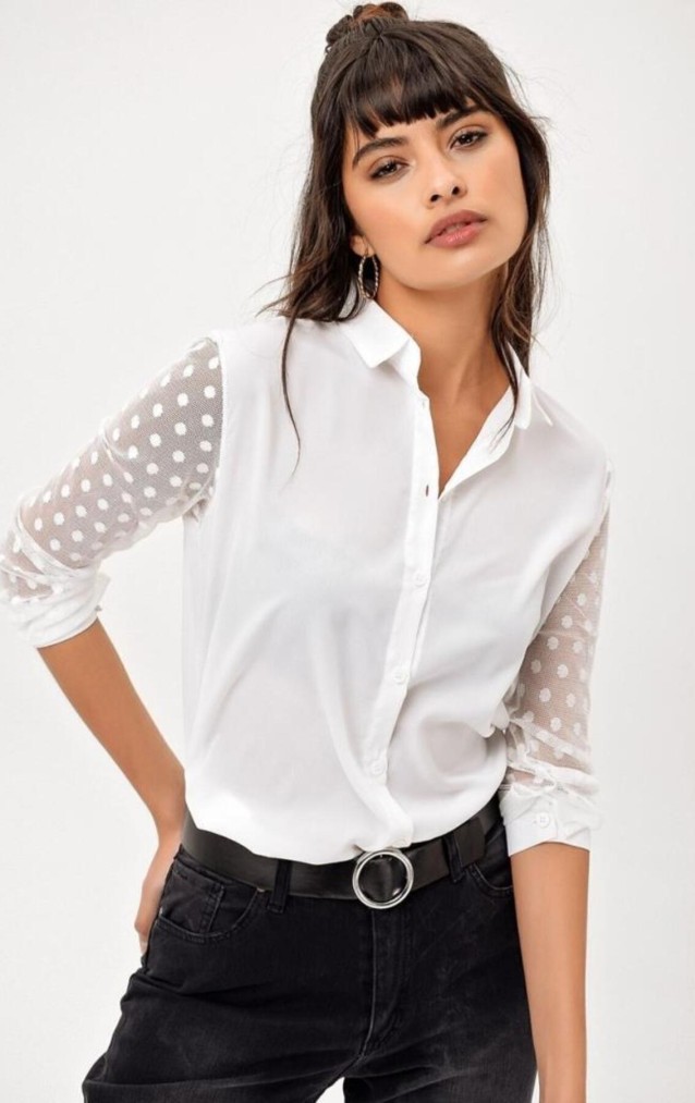 Pasaklı Giyim Kadın Beyaz Kolları Tül Detaylı  Gömlek H5015253