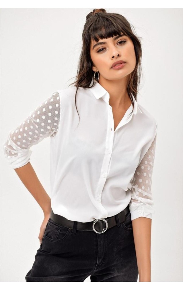 Pasaklı Giyim Kadın Beyaz Kolları Tül Detaylı  Gömlek H5015253