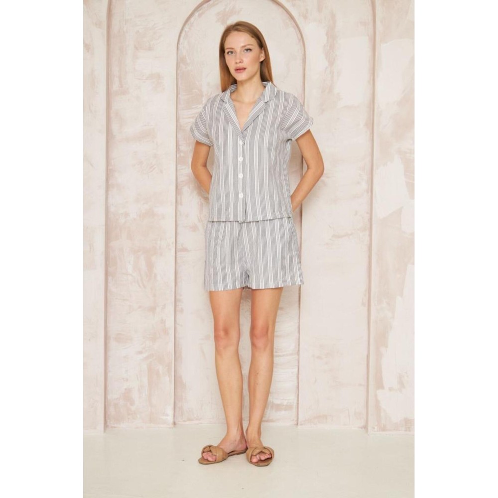 Pasaklı Giyim Pasaklı Giyim Kadın Gömlek-Şort Alt Üst Takım Siyah - Premium Kadın Giyim