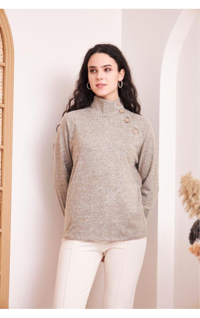 Pasaklı Giyim Kadın Balıkçı Yaka Düğmeli Yumoş Yün Kazak 3012242 Pudra