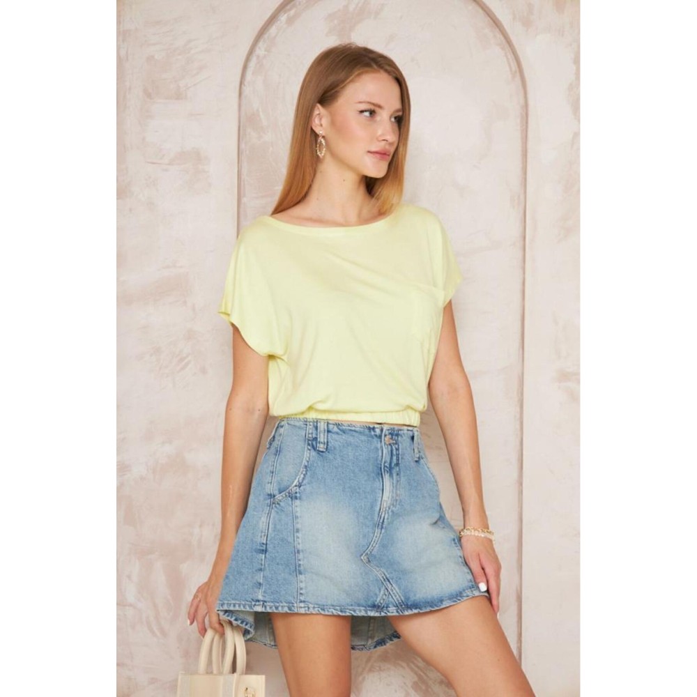 Pasaklı Giyim Pasaklı Giyim Kadın Eteği Lastikli Crop Sarı - Premium Kadın Giyim