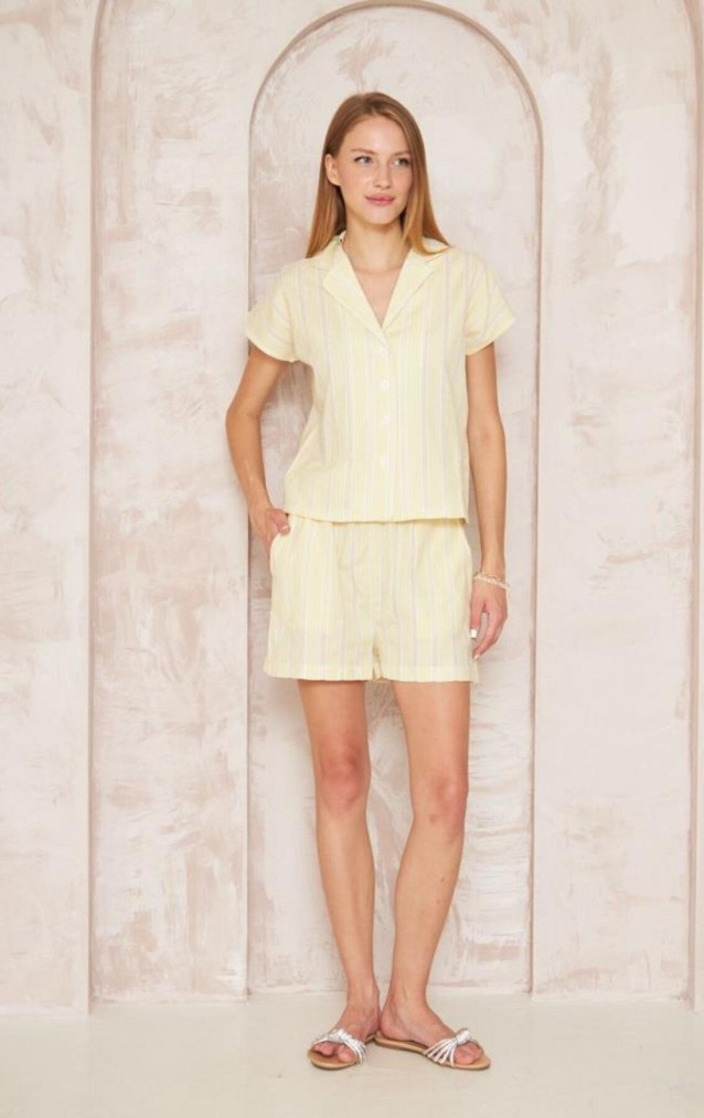 Pasaklı Giyim Kadın Gömlek-Şort Alt Üst Takım 3625310 Sarı