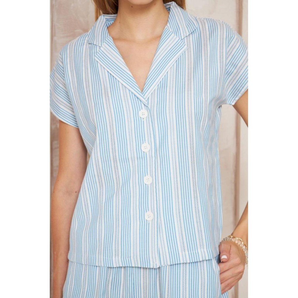 Pasaklı Giyim Pasaklı Giyim Kadın Gömlek-Şort Alt Üst Takım Mavi - Premium Kadın Giyim