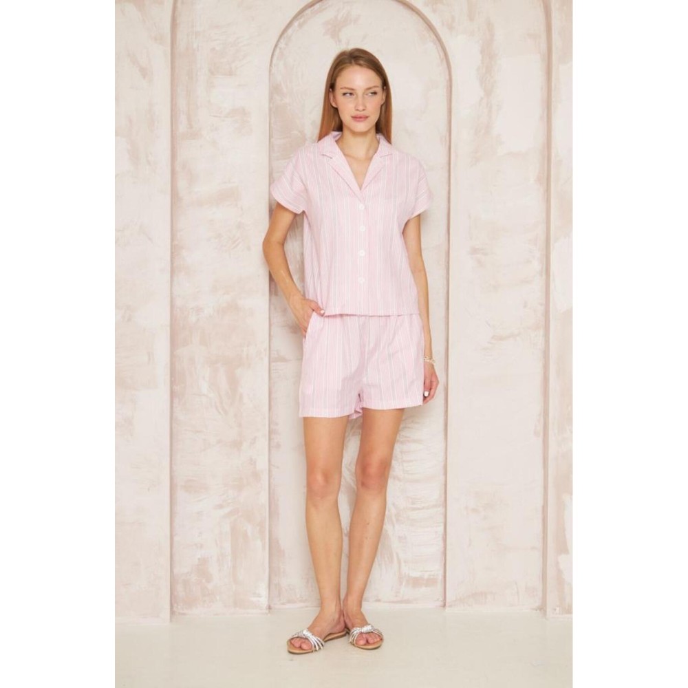 Pasaklı Giyim Pasaklı Giyim Kadın Gömlek-Şort Alt Üst Takım Pembe - Premium Kadın Giyim