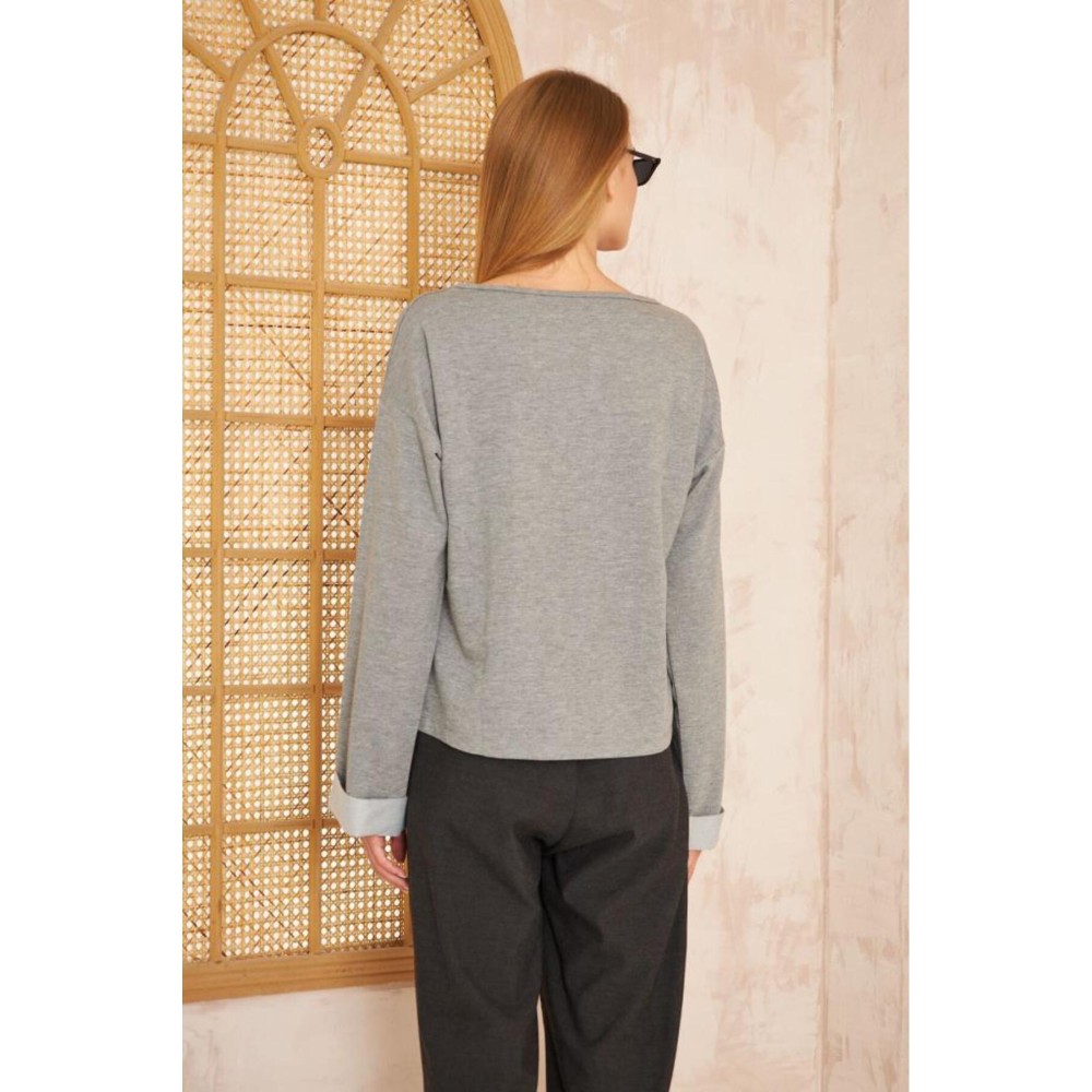 Pasaklı Giyim Pasaklı Giyim Kadın Duble Kol / Yakası Yırtmaçlı Salaş Sweatshirt Gri - Premium Kadın Giyim