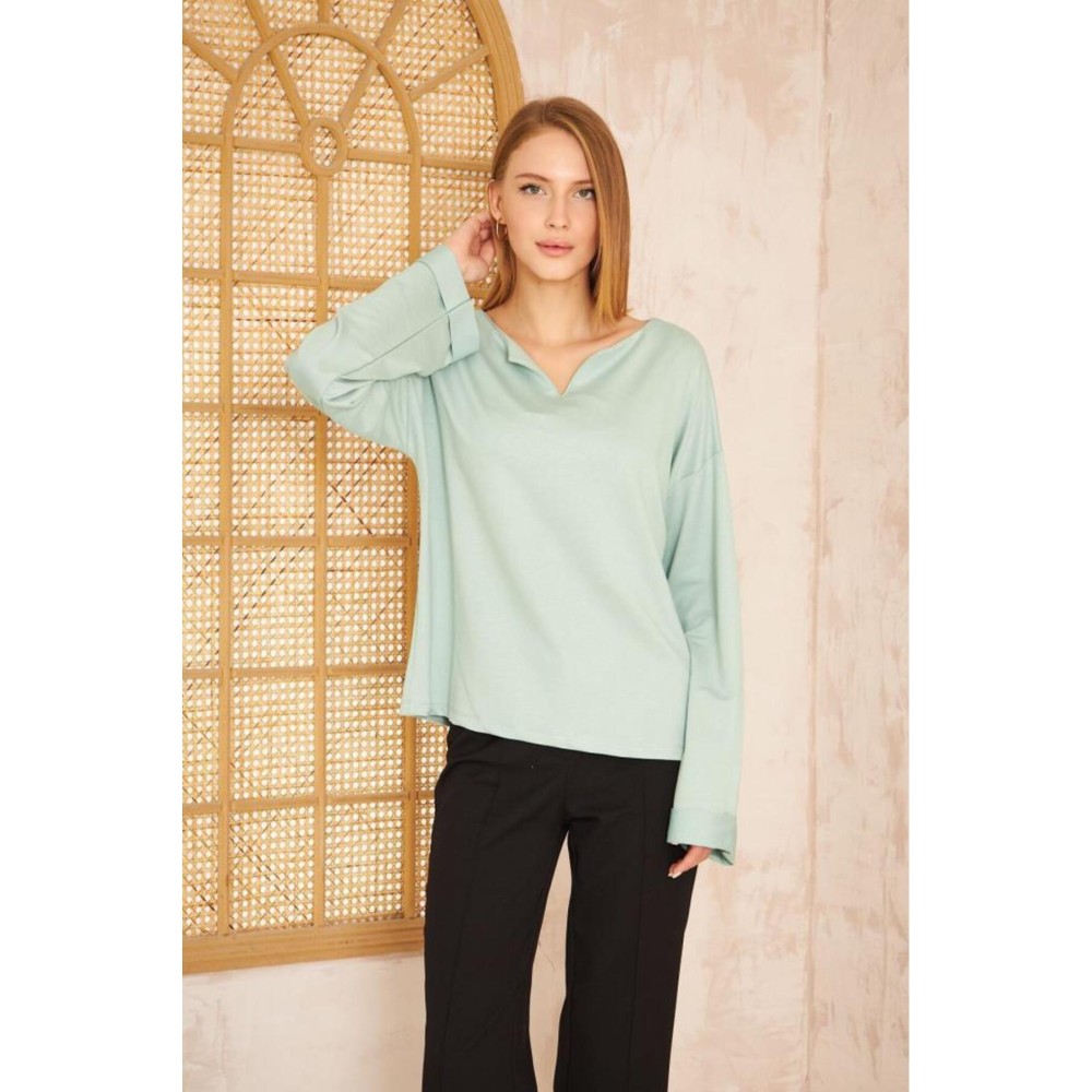 Pasaklı Giyim Pasaklı Giyim Kadın Duble Kol / Yakası Yırtmaçlı Salaş Sweatshirt Mint - Premium Kadın Giyim