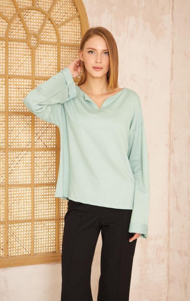 Pasaklı Giyim Kadın Duble Kol / Yakası Yırtmaçlı Salaş Sweatshirt 3470190 Mint