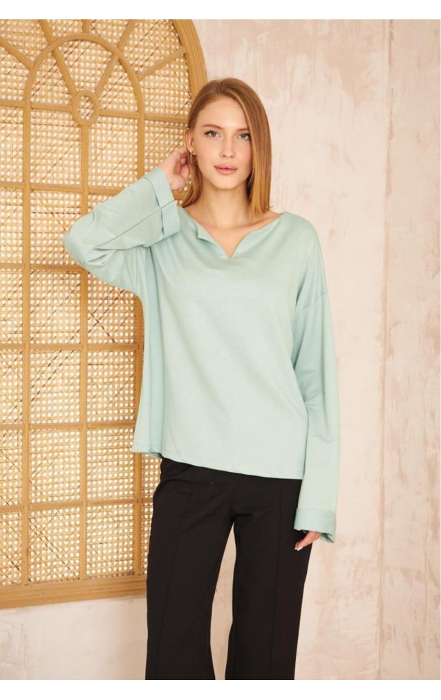 Pasaklı Giyim Kadın Duble Kol / Yakası Yırtmaçlı Salaş Sweatshirt 3470190 Mint