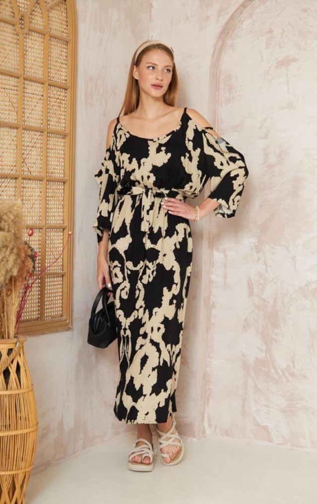 Pasaklı Giyim Kadın Omuz Dekolte Elbise 3628 Siyah