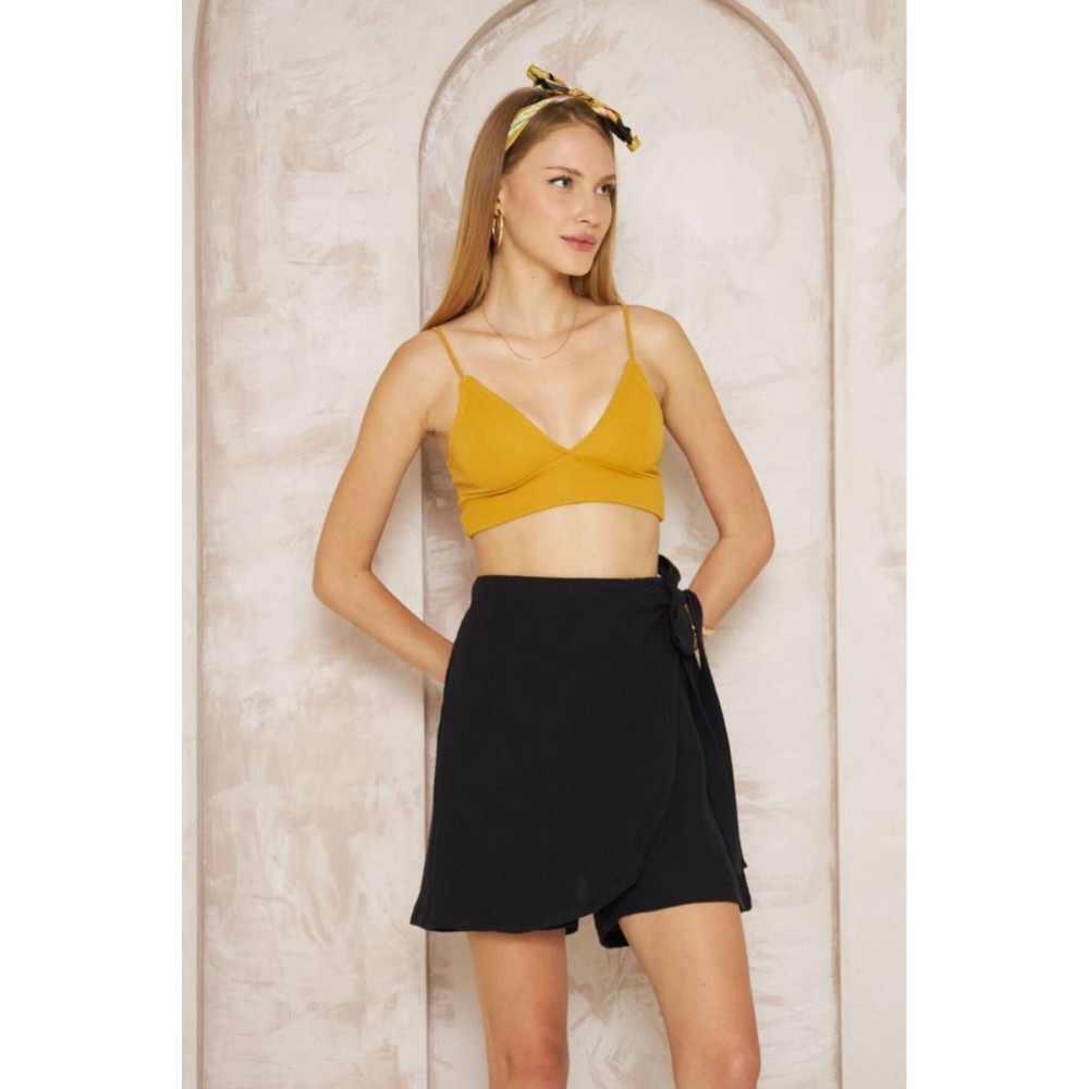 Pasaklı Giyim Pasaklı Giyim Kadın Müslin Pamuk Yandan Bağlamalı Şort Etek Siyah - Premium Kadın Giyim