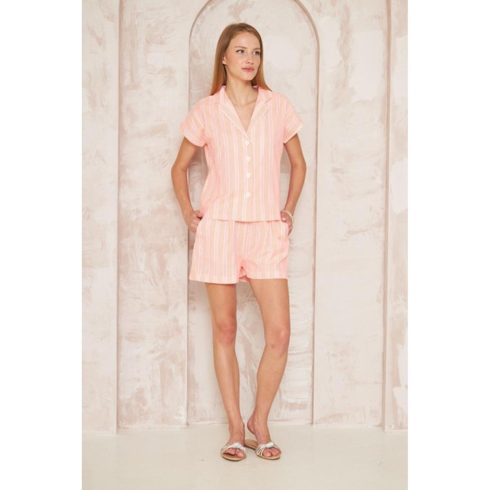 Pasaklı Giyim Pasaklı Giyim Kadın Gömlek-Şort Alt Üst Takım Turuncu - Premium Kadın Giyim