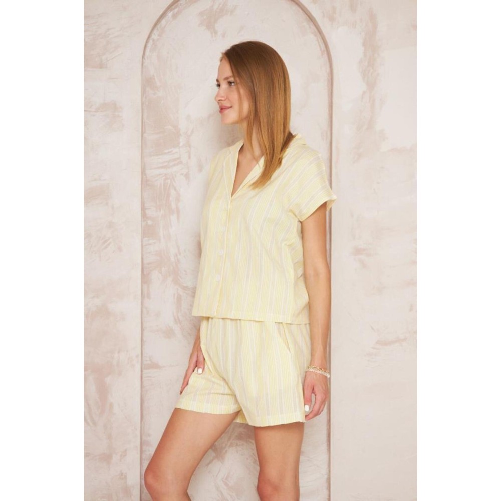Pasaklı Giyim Pasaklı Giyim Kadın Gömlek-Şort Alt Üst Takım Sarı - Premium Kadın Giyim