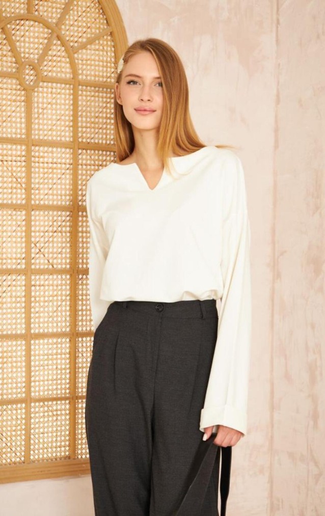 Pasaklı Giyim Kadın Duble Kol / Yakası Yırtmaçlı Salaş Sweatshirt 3470190 Beyaz