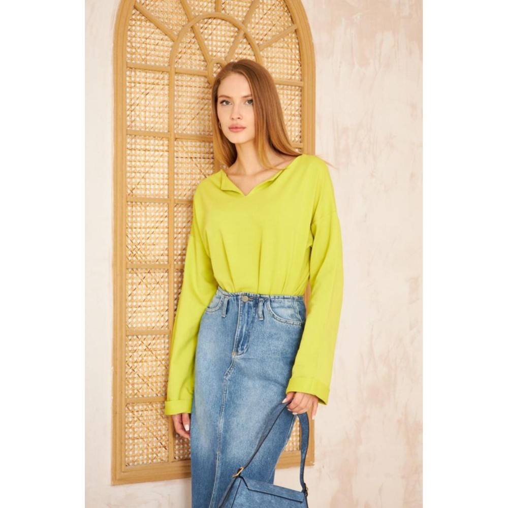 Pasaklı Giyim Pasaklı Giyim Kadın Duble Kol / Yakası Yırtmaçlı Salaş Sweatshirt Yağ Yeşili - Premium Kadın Giyim