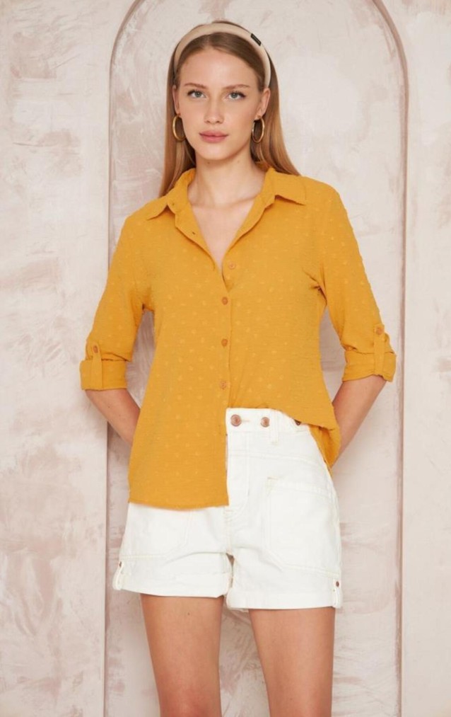 Pasaklı Giyim  Ponponlu Slim Fit Uzun Kollu Gömlek 3621240 Hardal