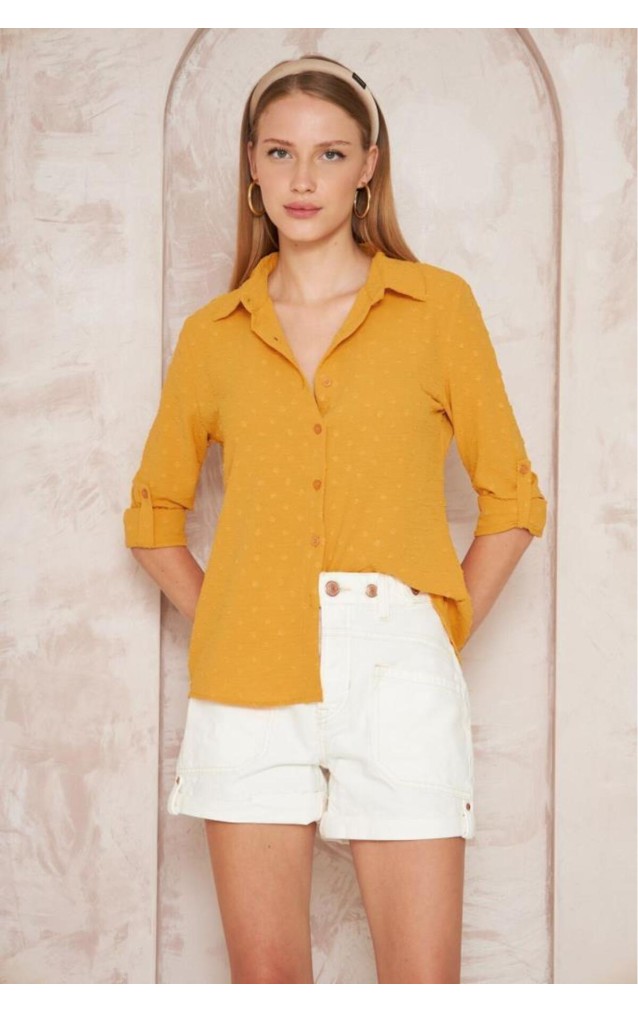 Pasaklı Giyim  Ponponlu Slim Fit Uzun Kollu Gömlek 3621240 Hardal