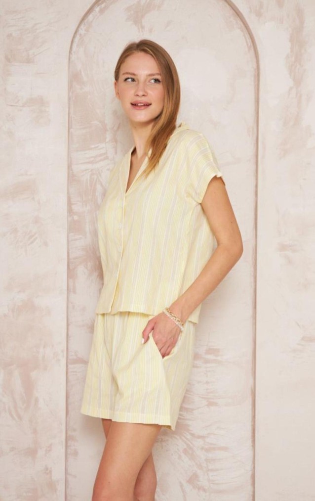 Pasaklı Giyim Kadın Gömlek-Şort Alt Üst Takım 3625310 Sarı