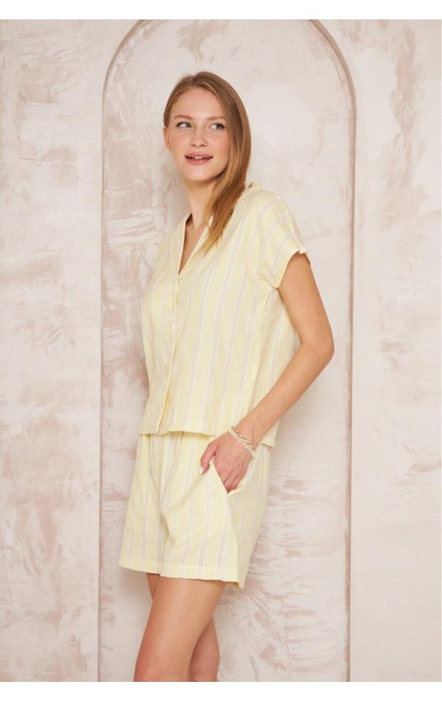 Pasaklı Giyim Kadın Gömlek-Şort Alt Üst Takım 3625310 Sarı