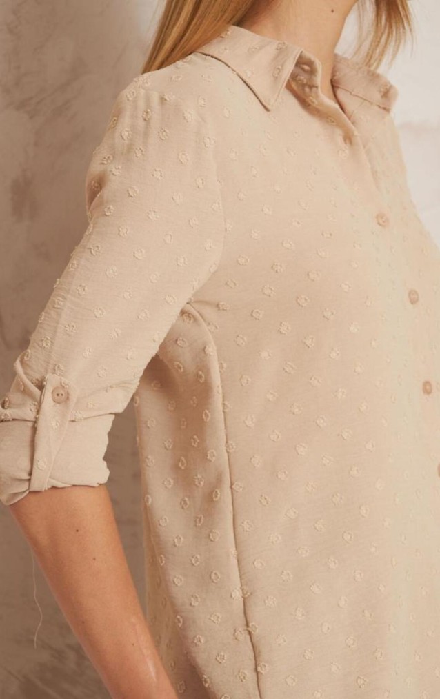 Pasaklı Giyim  Ponponlu Slim Fit Uzun Kollu Gömlek 3621240 Taş