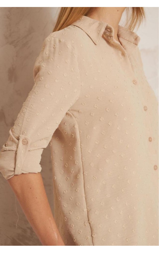 Pasaklı Giyim  Ponponlu Slim Fit Uzun Kollu Gömlek 3621240 Taş