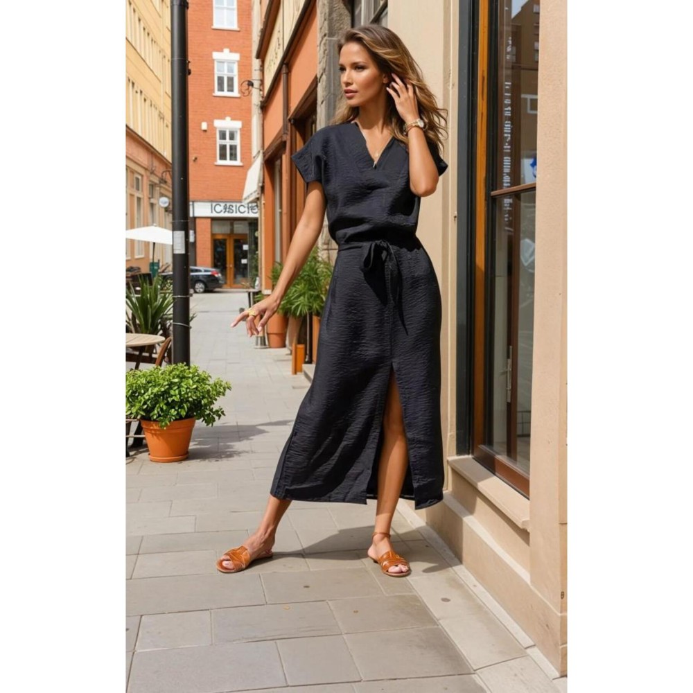 Pasaklı Giyim Pasaklı Giyim Kadın Yırtmaçlı Elbise Siyah - Premium Kadın Giyim