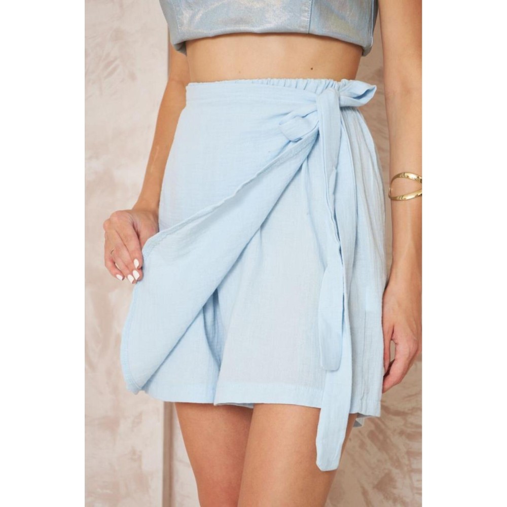 Pasaklı Giyim Pasaklı Giyim Kadın Müslin Pamuk Yandan Bağlamalı Şort Etek Mavi - Premium Kadın Giyim