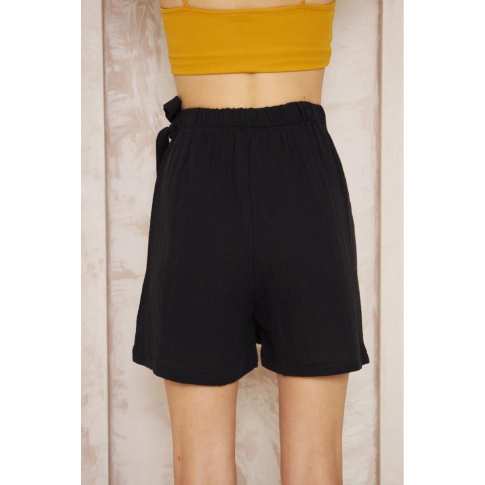 Pasaklı Giyim Pasaklı Giyim Kadın Müslin Pamuk Yandan Bağlamalı Şort Etek Siyah - Premium Kadın Giyim