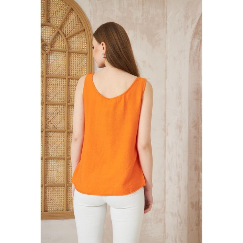 Pasaklı Giyim Pasaklı Giyim Kadın Düğmeli Askılı Bluz Turuncu - Premium Kadın Giyim