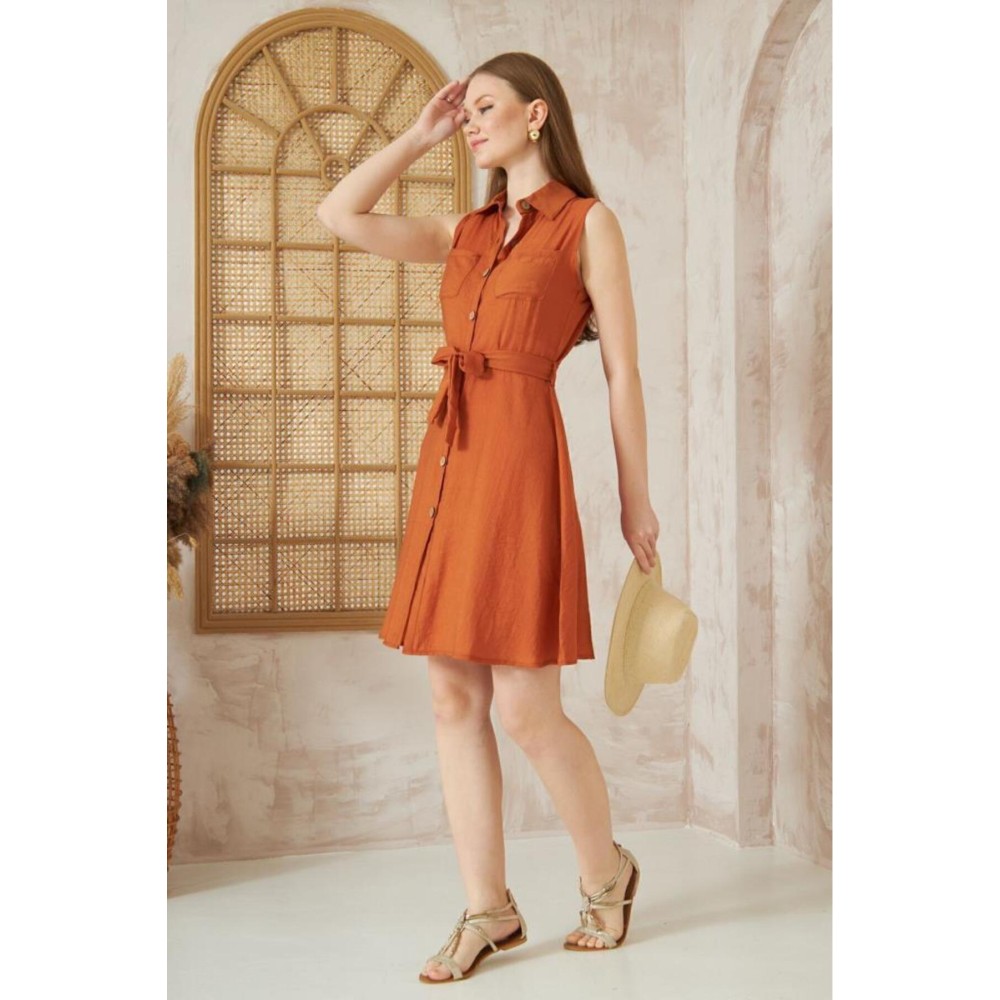 Pasaklı Giyim Pasaklı Giyim Kadın Kloş Elbise Kiremit - Premium Kadın Giyim