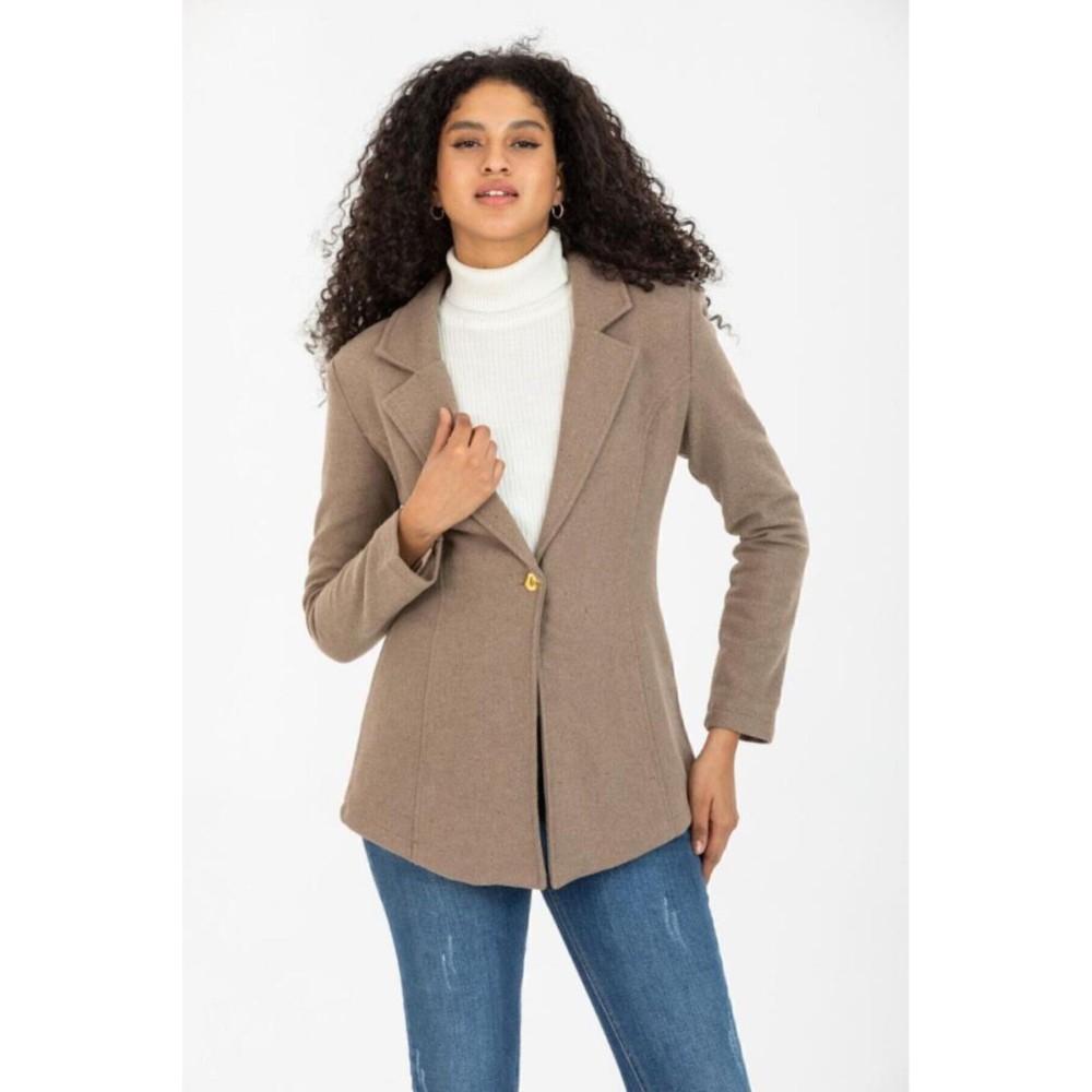 Pasaklı Giyim Pasaklı Giyim Kadın Astarlı Kaşe Blazer Ceket Vizon - Premium Kadın Giyim